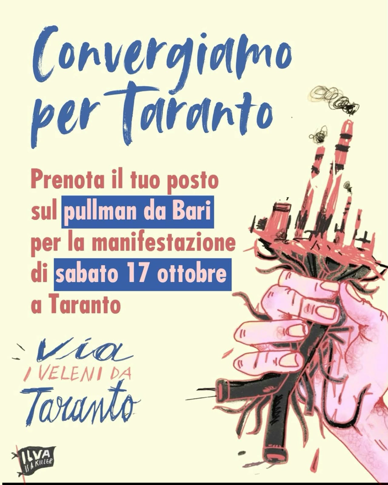 Da Bari un pullman per la grande Manifestazione del 17 Ottobre a Taranto.